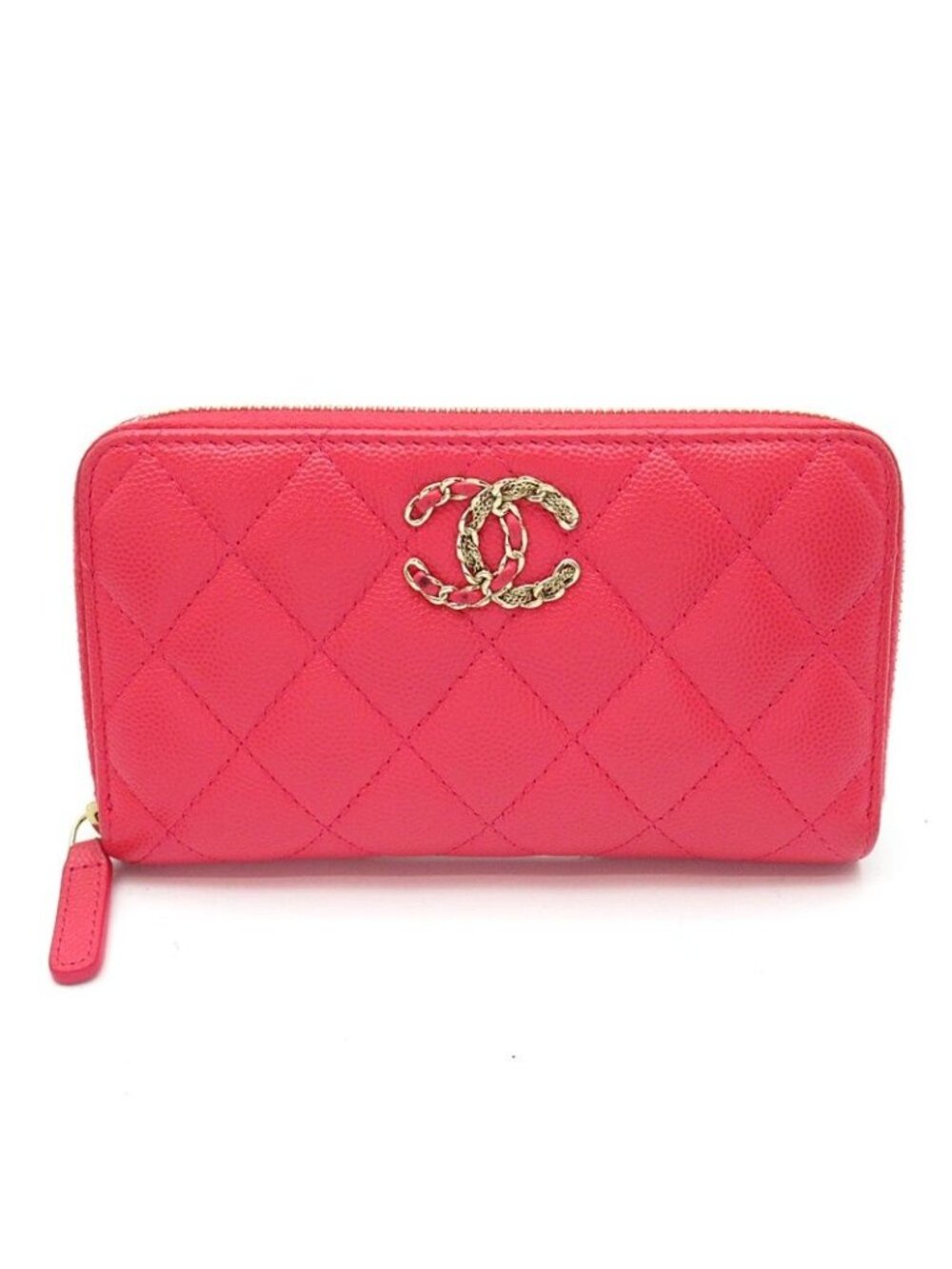 Chanel Quilted Small Zip Wallet Caviar Leather Pink